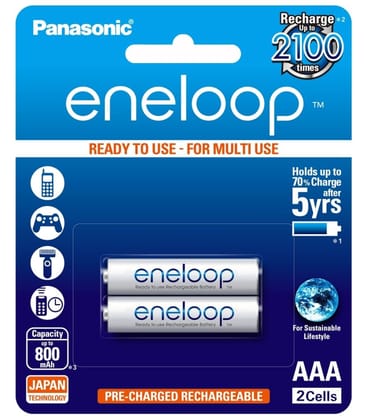 Panasonic BK-4MCCE/2BN Eneloop (Up to 800 mAH) AAA Ni-Mh Pre-Charged Rechargeable Batteries, 2-Battery Pack Panasonic BK-4MCCE/2BN Eneloop (Up to 800 mAH) AAA Ni-Mh Pre-Charged Rechargeable Batteries, 2-Battery Pack