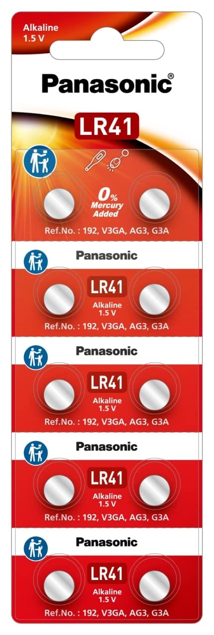 Panasonic LR41 192 AG3 V3GS G3A 1.5V Alkaline Button Coin Cell Batteries 1.5v for Watches Electronic Toys Digital Thermometer Compatible Electronic Devices-Pack of 10