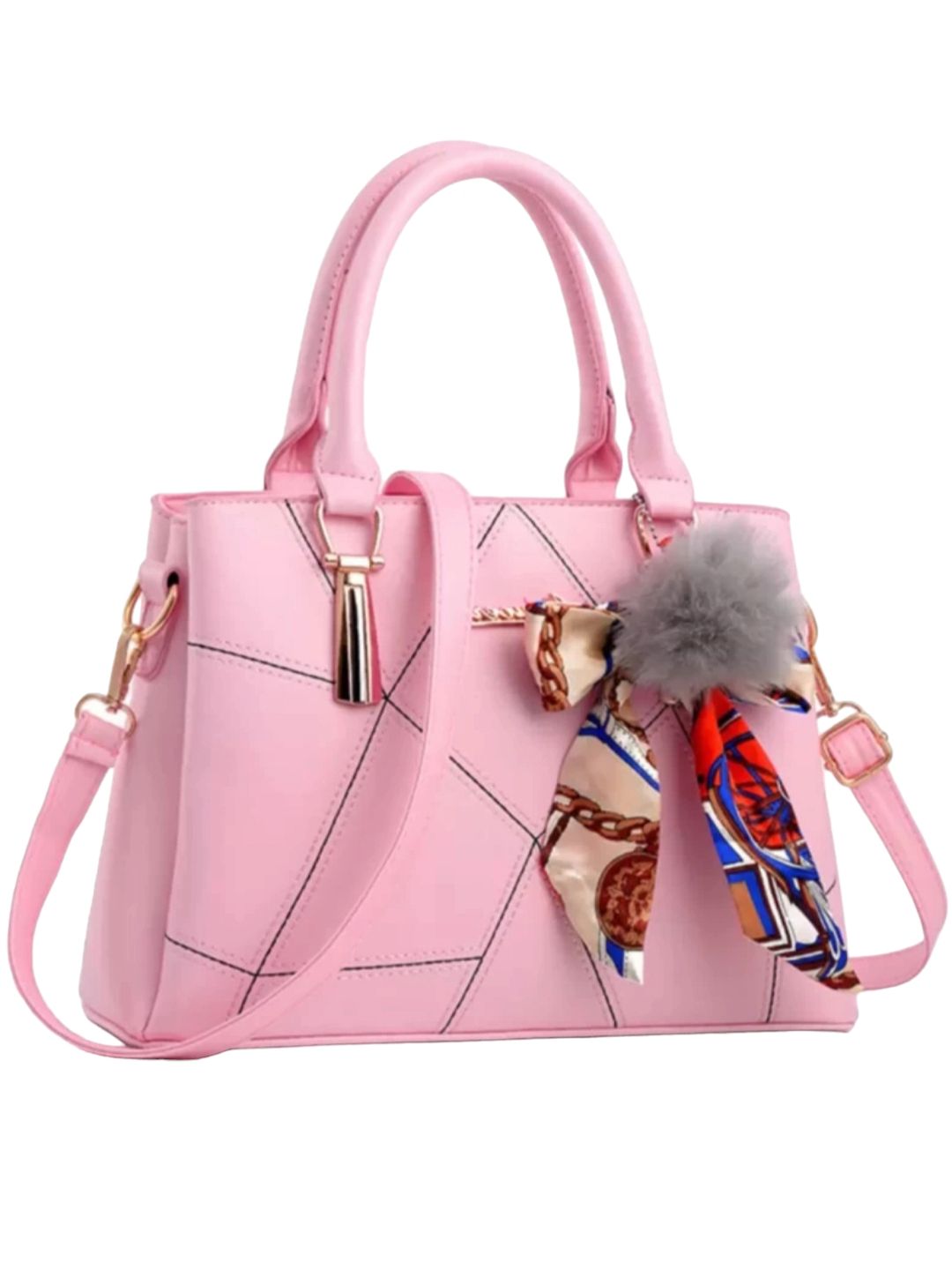 Pink Handbag shoulder bag with scarf (Pink Tie)