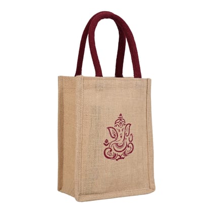 Lakmo Crafts® Jute Return Gift Bags, 8x10x4 inches, God Ganesha print