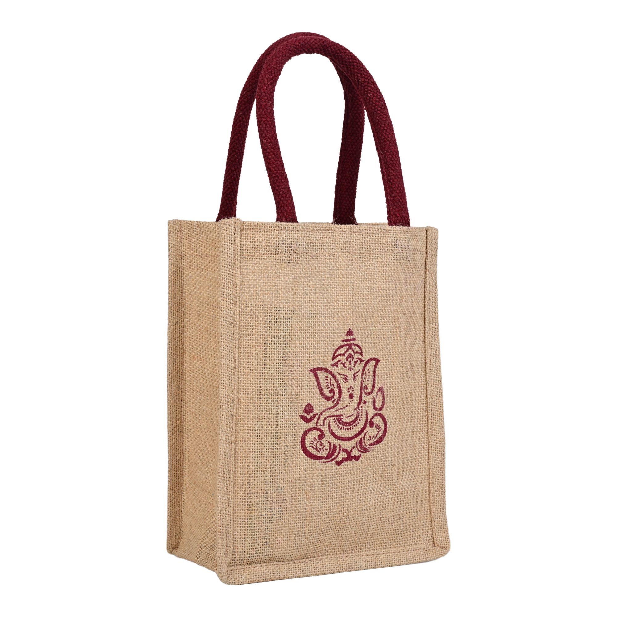 Lakmo Crafts® Jute Return Gift Bags, 8x10x4 inches, God Ganesha print