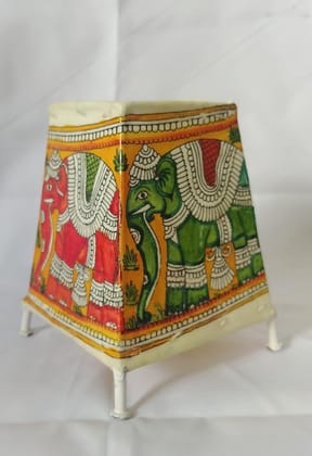 Hand-Painted Leather Lamp with Intricate Elephant Design