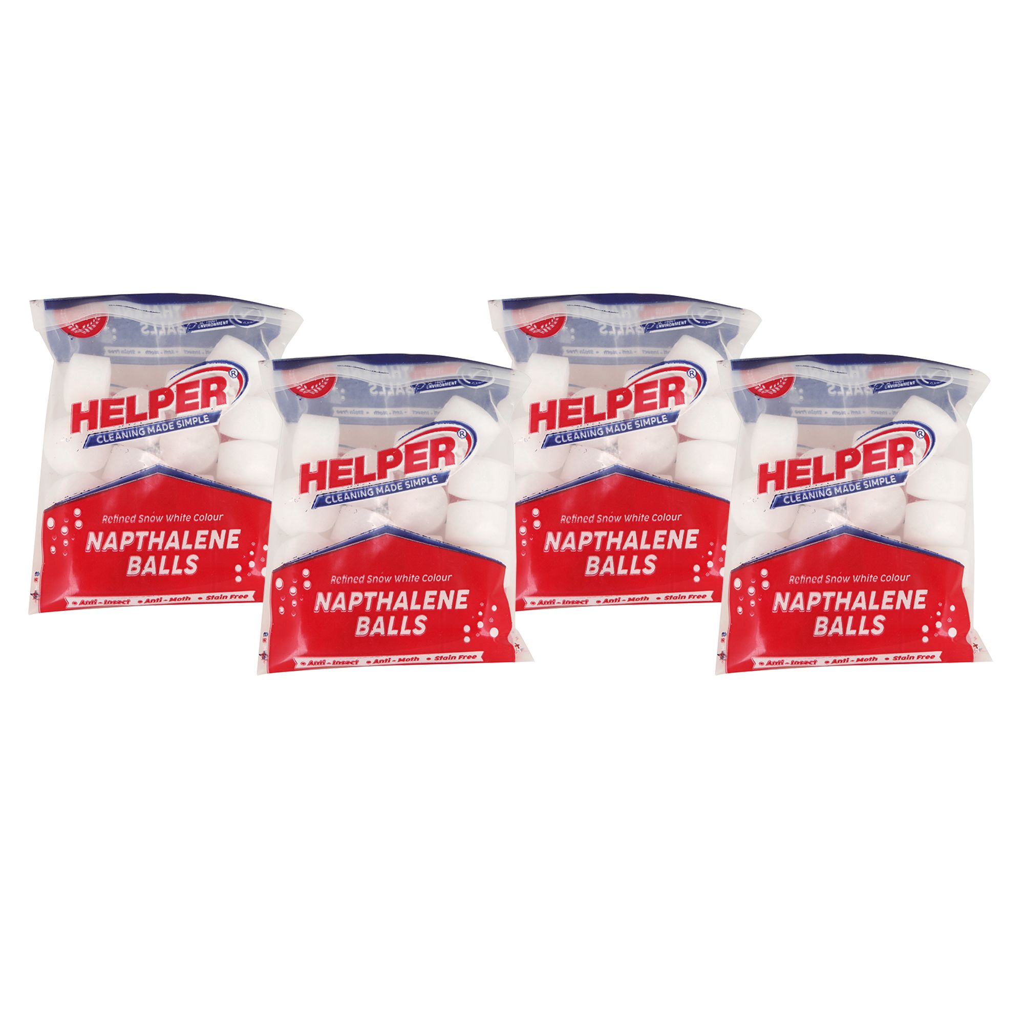 Helper Refined Snow White Colour Naphthalene Balls - Anti-Insect, Anti-Moth, Stain Free Packs of 4