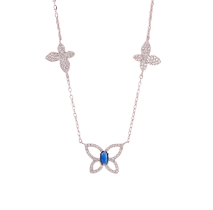 925 Sterling Silver Blue Butterfly Pendant Necklace with Cubic Zirconia Stones 925 Sterling Silver Blue Butterfly Pendant Necklace with Cubic Zirconia Stones