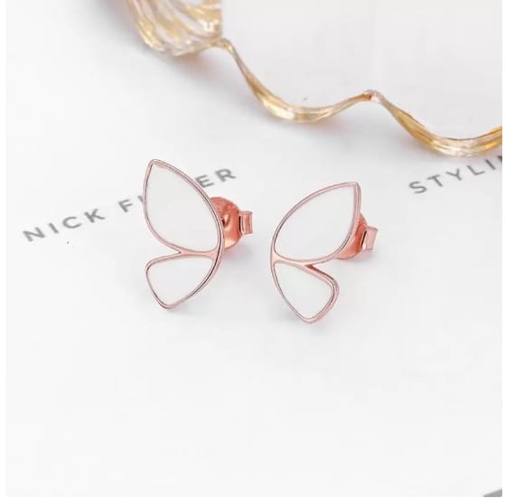 Elegant White Butterfly Earrings in Rose Gold