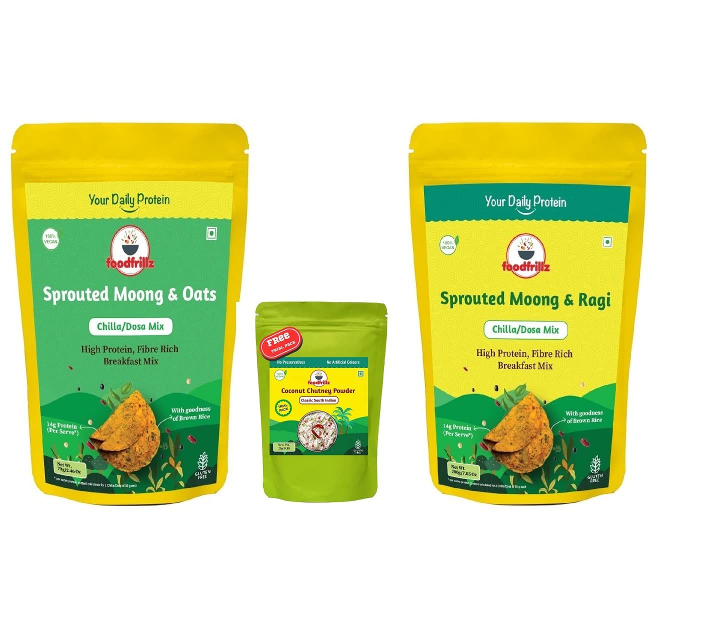 foodfrillz High Protein Chilla Mix/Dosa Mix Healthy Breakfast premix Fibre Rich Instant Ready to Cook