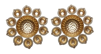 Malik HANDICRAFTS Iron Urli Bowl Flower Design with Diya Shape Tealight Candle Holders Perfect for Home Decoration, Religious and Spiritual Ceremonies (Gold_25cm x 25cm x 5cm) Pack of 2 Malik HANDICRAFTS Iron Urli Bowl Flower Design with Diya Shape Tealight Candle Holders Perfect for Home Decoration, Religious and Spiritual Ceremonies (Gold_25cm x 25cm x 5cm) Pack of 2