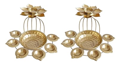 Malik HANDICRAFTS Iron Urli Bowl Flower Design with Diya Shape Tealight Candle Holders Perfect for Home Decoration, Religious and Spiritual Ceremonies (Gold_9inch x 9inch x 11.5inch) Pack of 2 Malik HANDICRAFTS Iron Urli Bowl Flower Design with Diya Shape Tealight Candle Holders Perfect for Home Decoration, Religious and Spiritual Ceremonies (Gold_9inch x 9inch x 11.5inch) Pack of 2