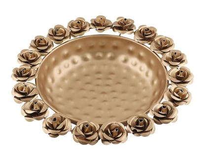 Malik HANDICRAFTS Iron Rose Urli Bowl with Tealight Candle Holders Perfect for Home Decoration, Religious and Spiritual Ceremonies (Gold_30cm x 30cm x 10cm) Malik HANDICRAFTS Iron Rose Urli Bowl with Tealight Candle Holders Perfect for Home Decoration, Religious and Spiritual Ceremonies (Gold_30cm x 30cm x 10cm)