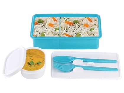 UNMEE Plastic Lunch Box with With Fork & Spoon Blue Ideal for Office|School | College|Picnic|Boys| Girls| Men| Leak Proof|Multipurpose| Gifting|Special Occasion
