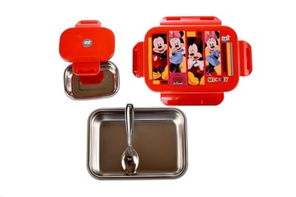 UNMEE Stainless Steel Mickey Cartoon Printed Tacos Lunch Box Container Ideal for Office|School | College|Picnic|Boys| Girls| Men| Leak Proof|Multipurpose| Gifting|Special Occasion 800ml