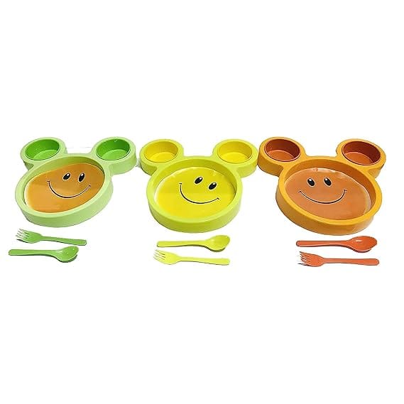 UNMEE Cartoon Shaped Smiley Dinner Plates for Kids | Home | Kitchen | Gifting | Birthday | Party | Gifting | Restaurant | (Set of 3)