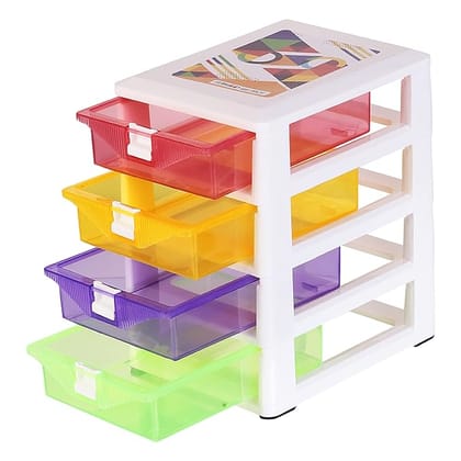 UNMEE Lock it 4 Tier Small Storage Drawer for Parlor, Office, Makeup Kit, Doctors, School, Home, Cosmetic, Dressing Table, Brush Kits Organiser Pack of 1 Multicolor