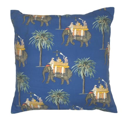 Heritage Elephant Print Cotton Canvas Cushion Cover-Blue - 16” x 16” Heritage Elephant Print Cotton Canvas Cushion Cover-Blue - 16” x 16”