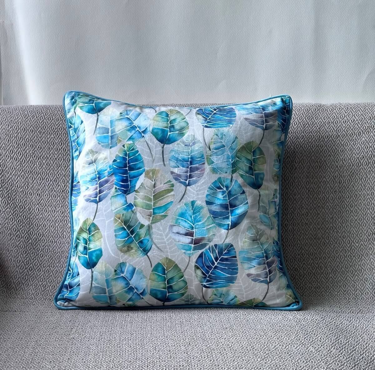 Fall Leaves Shaded Printed Velvet White Multicolour Cushion Cover Size 16"x16"