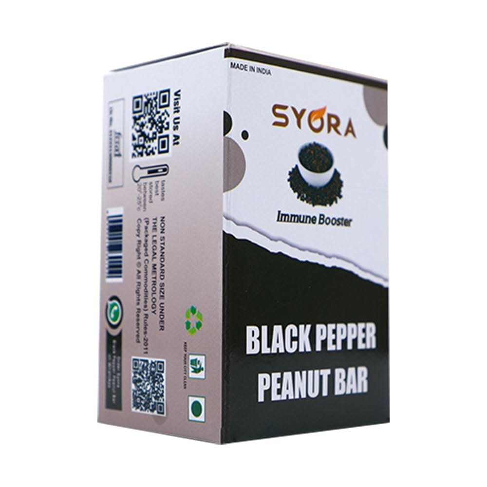 Syora Black Pepper Peanut Bar - Box (12 Pieces) | Energy Bar | Protein Bar | Nutrition Bar | Pepper Flavour