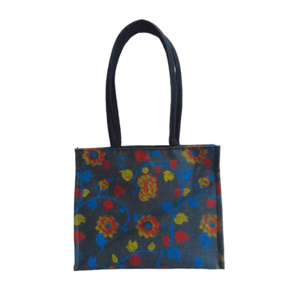  Black Floral Jute Tote Bag