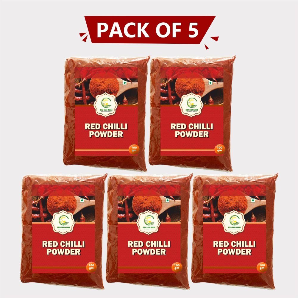 Red Chilli Powder 500gm (5 × 100gm) – Dera Bera Nanak Spicy & Flavorful Kashmiri Red Chilli Powder. 