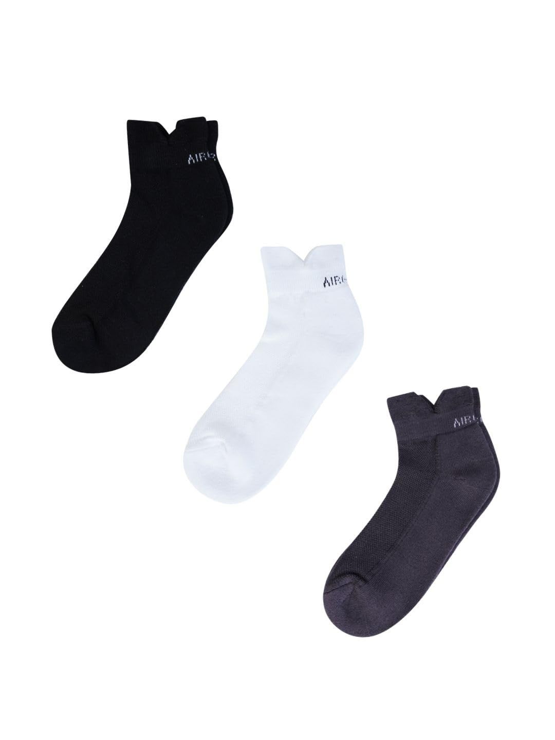 AirGarb Low Ankle Cotton Sneakers Socks for Men and Women: Comfortable Cushioning & Breathable Design Pack of 3 - TCA3ABLW (Free Size) Multi Color