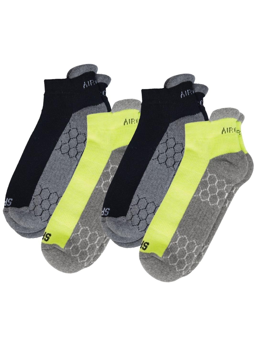 AirGarb Compression Sports Performance Socks for Men and Women Ankle Length Cotton Socks Pack of 4 - SPO4BL2GR2 (Free Size) Multi