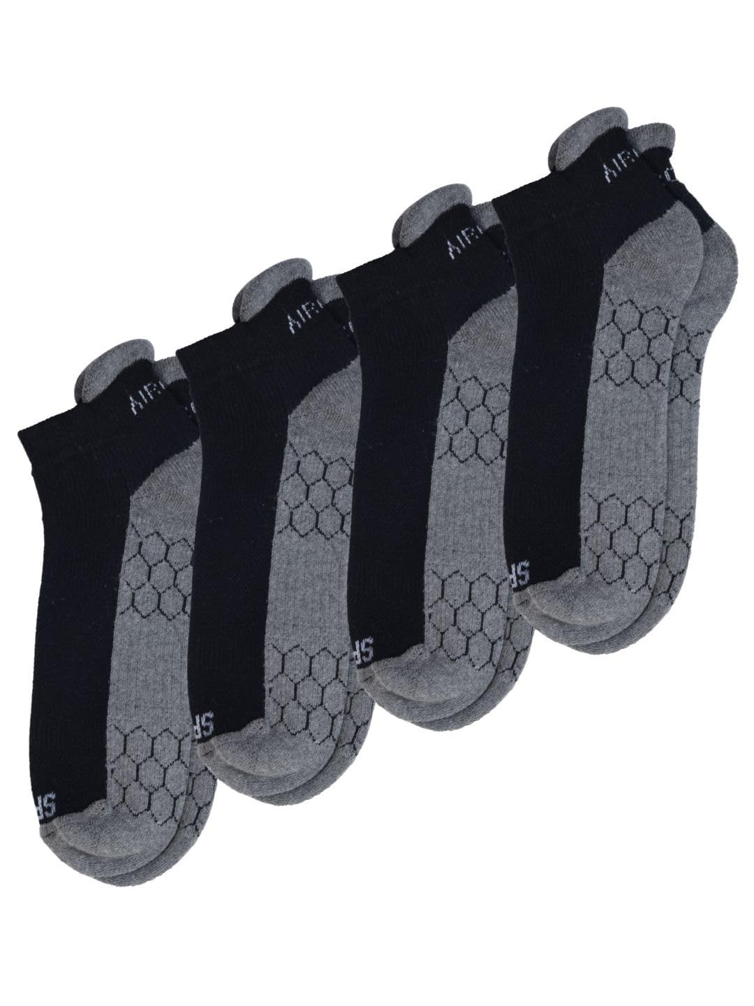 AirGarb Compression Sports Performance Socks for Men and Women Ankle Length Cotton Socks Pack of 4 - SPO4BL (Free Size) Black