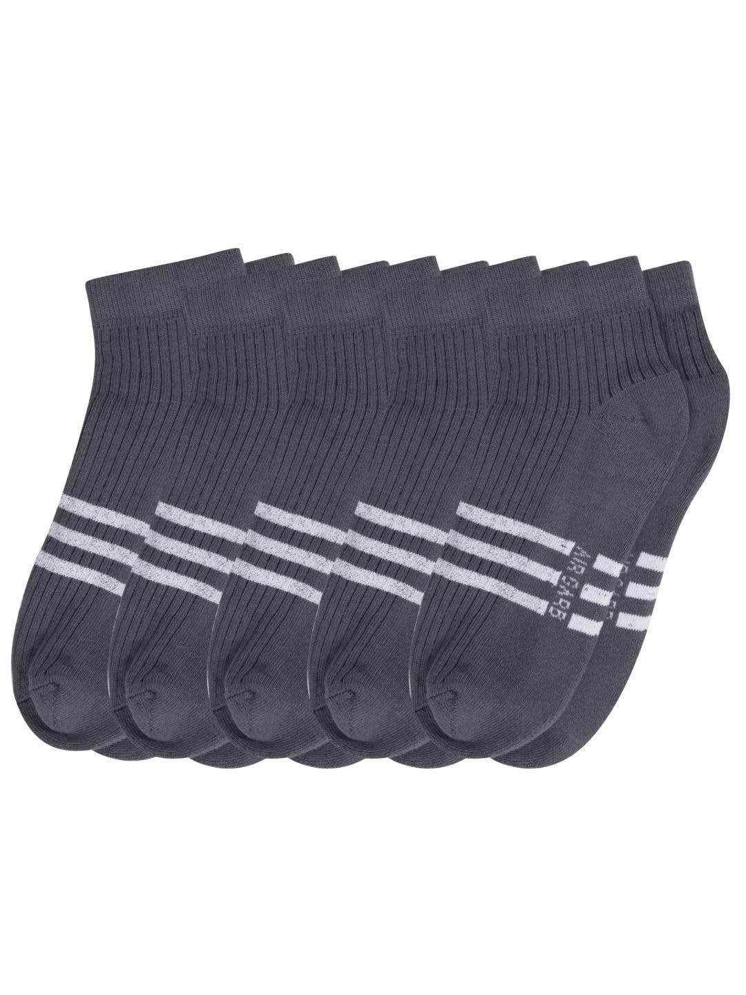 AirGarb Stylish Striped Low Ankle Cotton Socks for Men and Women: Comfortable Cushioning & Breathable Design Pack of 5 - LST5A (Free Size) Ash