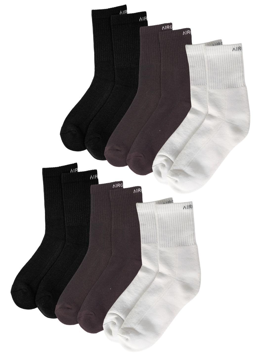 AIR GARB Crew Socks for Men and Women Made with Premium Cotton Pack of 6 - C6W2BL2BR2 (Free Size) Multi Color