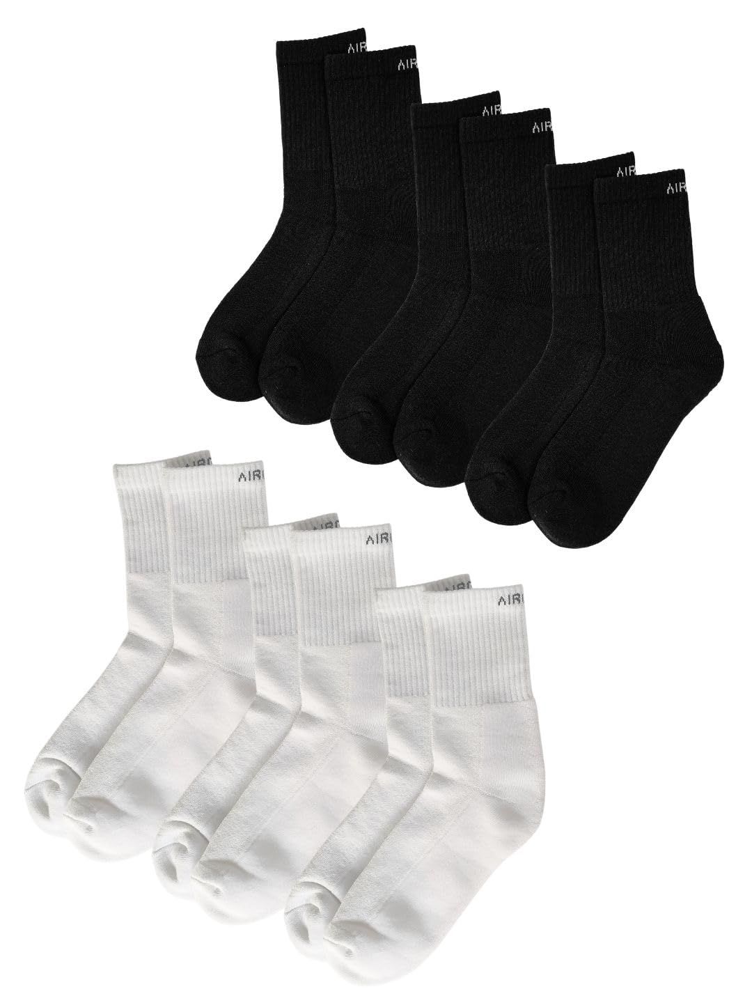 AIR GARB Crew Socks for Men and Women Made with Premium Cotton Pack of 6 - C6W3BL3 (Free Size) Multi Color