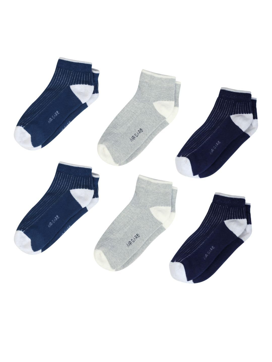 AirGarb Stylish Ribbed Low Ankle Cotton Socks for Men and Women: Comfortable Cushioning & Breathable Design Pack of 6 - ARB6G2B2D2 (Free Size) Multi Color