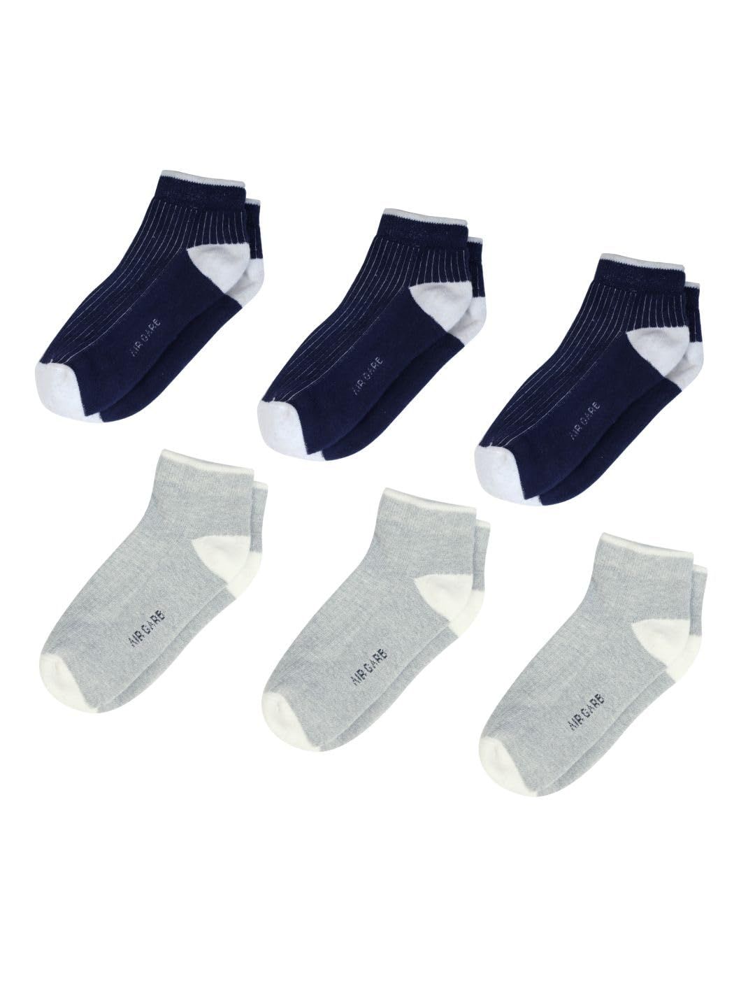AirGarb Stylish Ribbed Low Ankle Cotton Socks for Men and Women: Comfortable Cushioning & Breathable Design Pack of 6 - ARB6G3B3 (Free Size) Multi Color