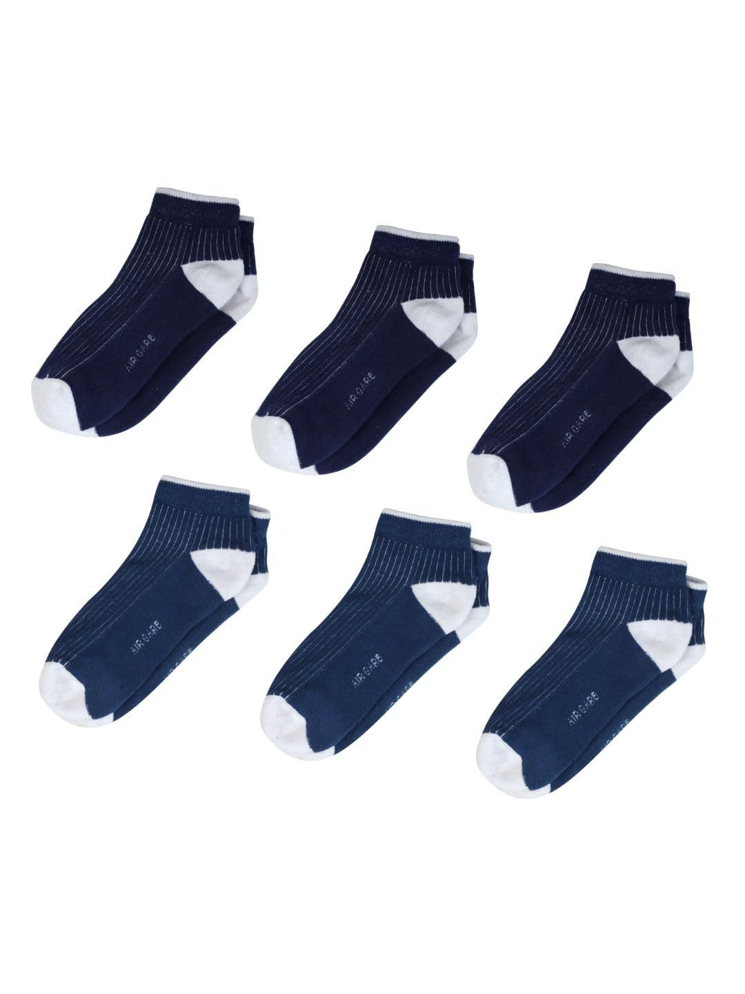 AirGarb Stylish Ribbed Low Ankle Cotton Socks for Men and Women: Comfortable Cushioning & Breathable Design Pack of 6 - ARB6D3B3 (Free Size) Multi Color