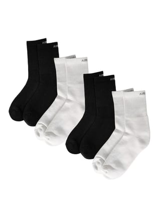 AIR GARB Crew Socks for Men and Women Made with Premium Cotton Pack of 4 - AC4BL2W2 (Free Size) Black, White
