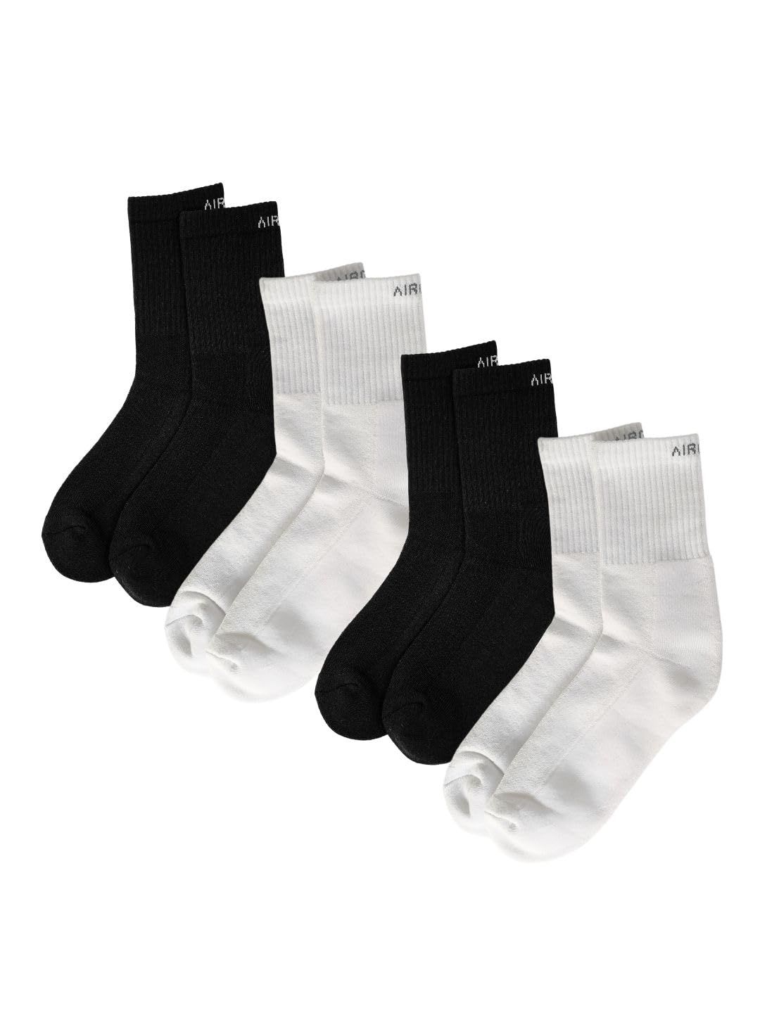 AIR GARB Crew Socks for Men and Women Made with Premium Cotton Pack of 4 - AC4BL2W2 (Free Size) Black, White