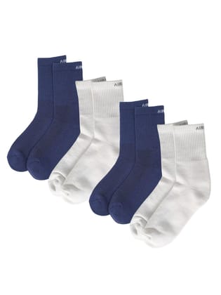 AIR GARB Crew Socks for Men and Women Made with Premium Cotton Pack of 4 - AC4B2W2 (Free Size) Blue, White