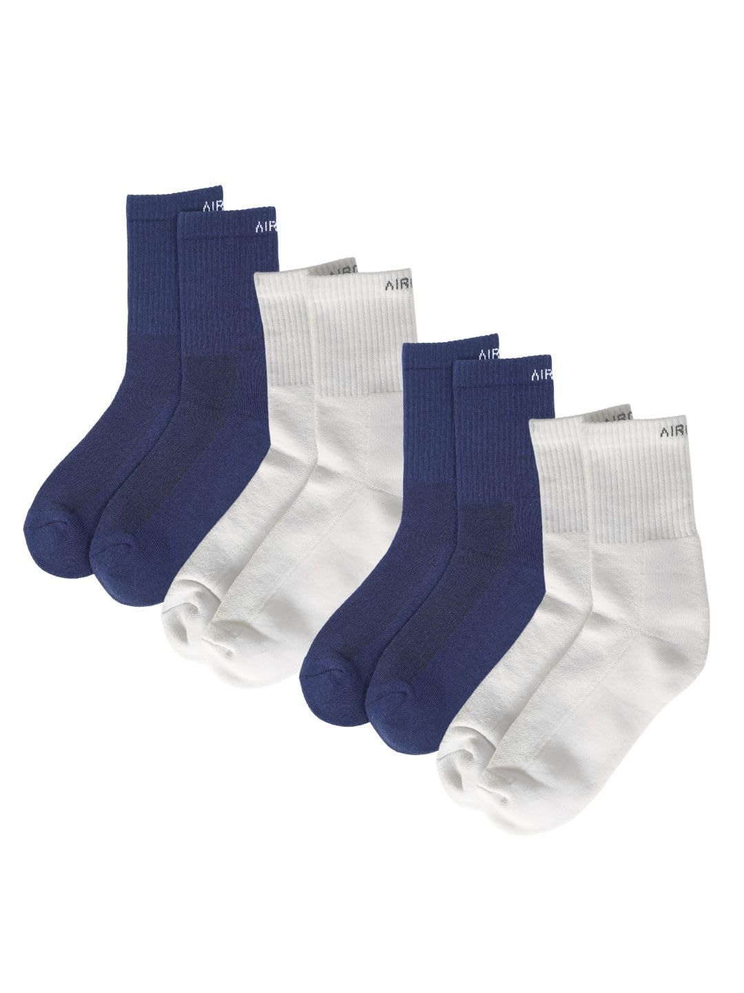 AIR GARB Crew Socks for Men and Women Made with Premium Cotton Pack of 4 - AC4B2W2 (Free Size) Blue, White