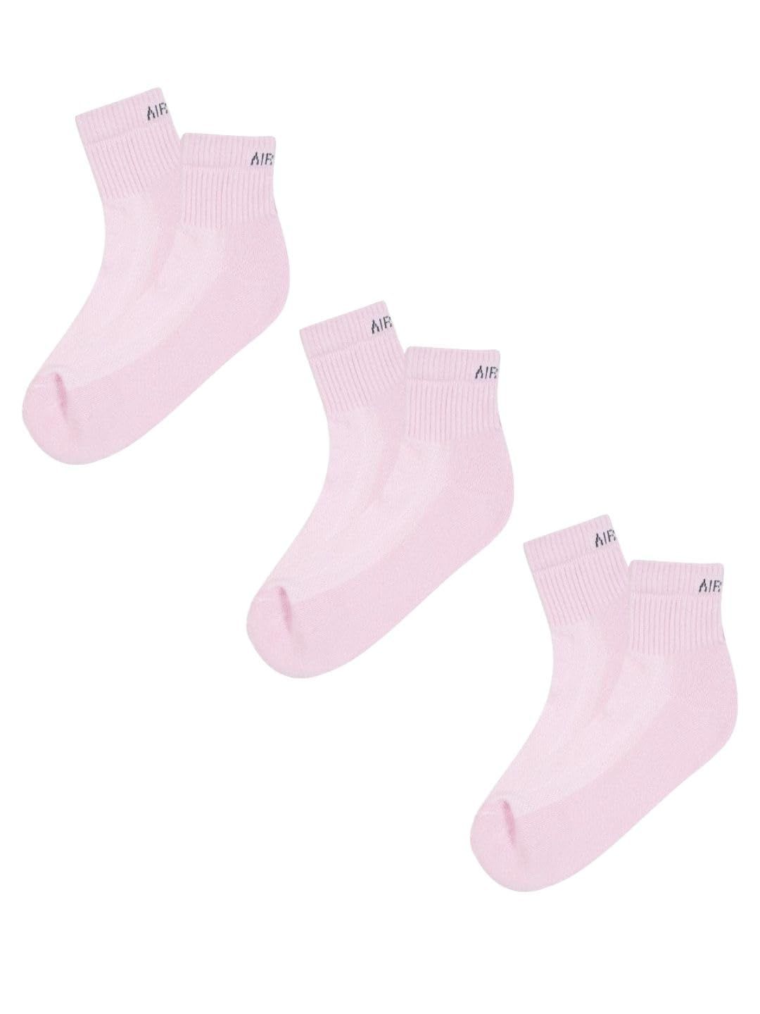 AirGarb Premium Cotton Cushioned High Ankle Socks Pack of 3 - HA-3LP (Free Size) Pink