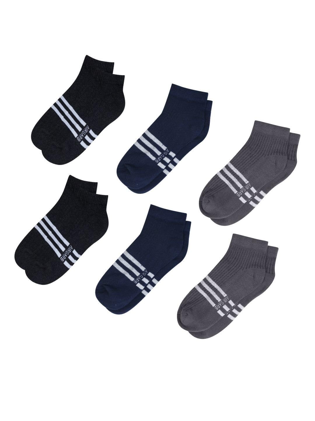 AirGarb Stylish Striped Low Ankle Cotton Socks for Men and Women: Comfortable Cushioning & Breathable Design Pack of 6 - LST6B2M2A2 (Free Size) Multi Color
