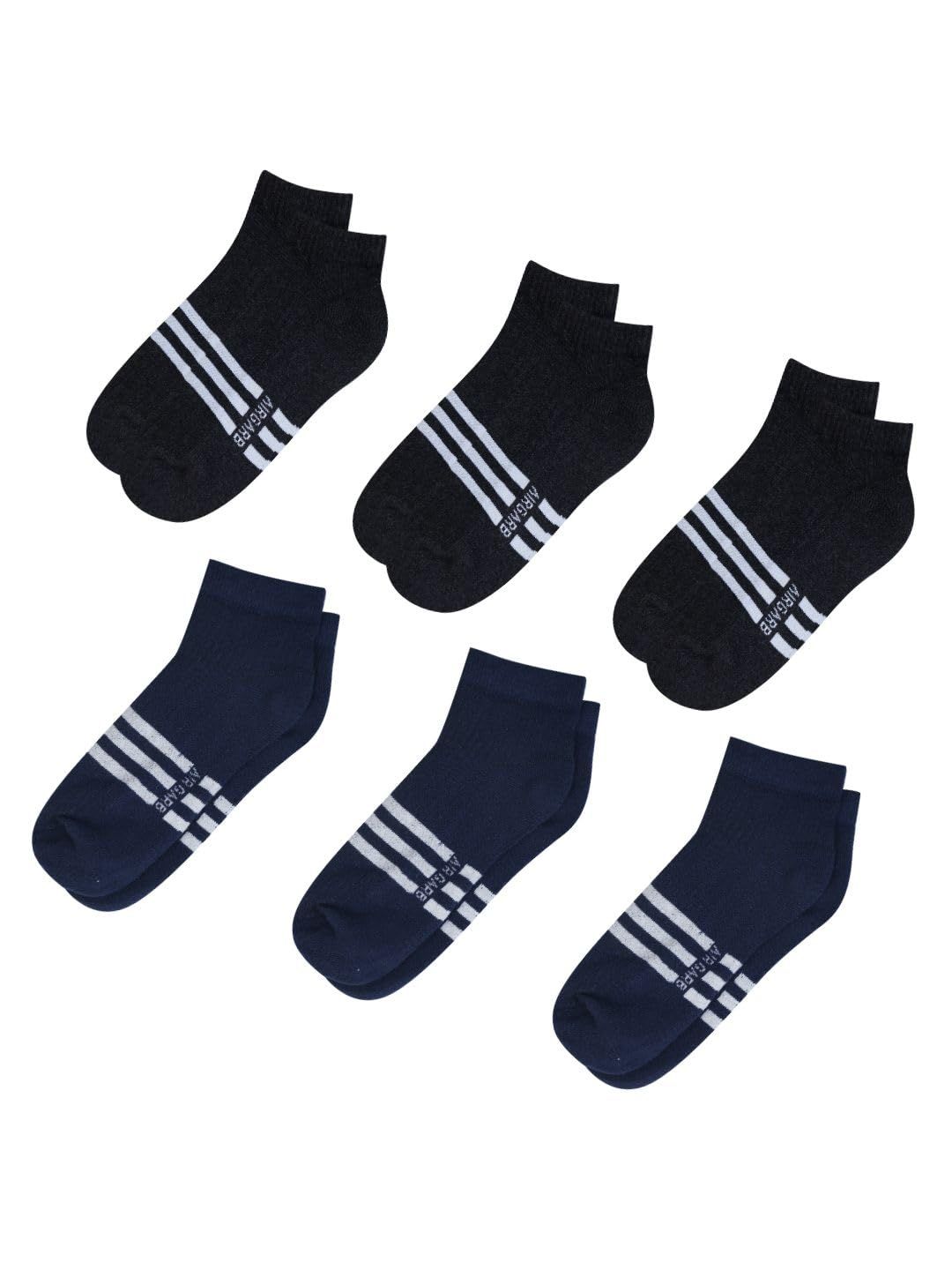 AirGarb Stylish Striped Low Ankle Cotton Socks for Men and Women: Comfortable Cushioning & Breathable Design Pack of 6 - LST6B3M3 (Free Size) Multi Color