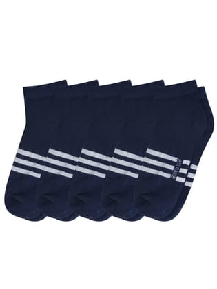 AirGarb Stylish Striped Low Ankle Cotton Socks for Men and Women: Comfortable Cushioning & Breathable Design Pack of 5 - LST5B (Free Size) Navy Blue