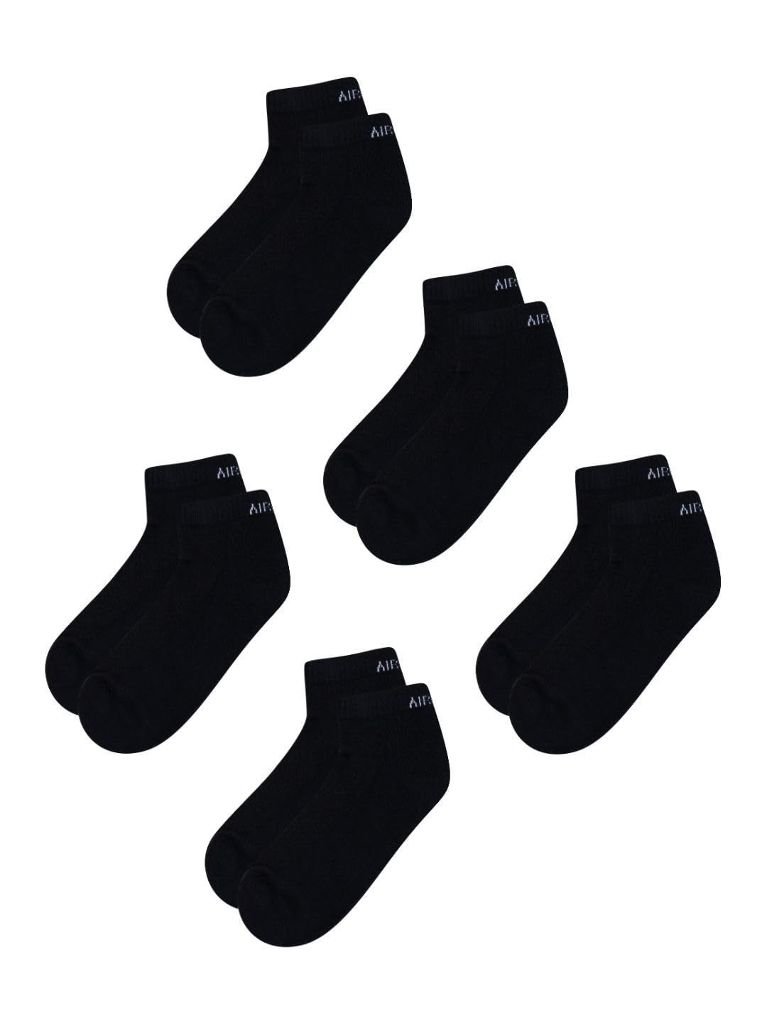 AirGarb Cushioned Low Ankle Socks for Men and Women Made with Cotton & Spandex Pack of 5 - LAP5BL (Free Size) Black