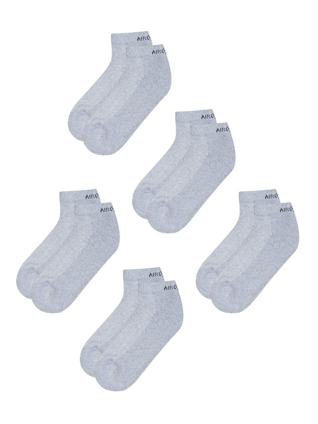 AirGarb Cushioned Low Ankle Socks for Men and Women Made with Cotton & Spandex Pack of 5 - LAP5G (Free Size) Grey