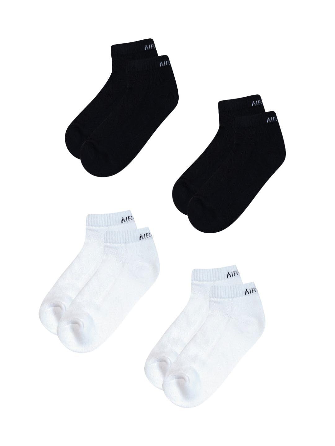 AirGarb Cushioned Low Ankle Socks for Men and Women Made with Cotton & Spandex Pack of 4 - LAP4BL2W2 (Free Size) Multi Color
