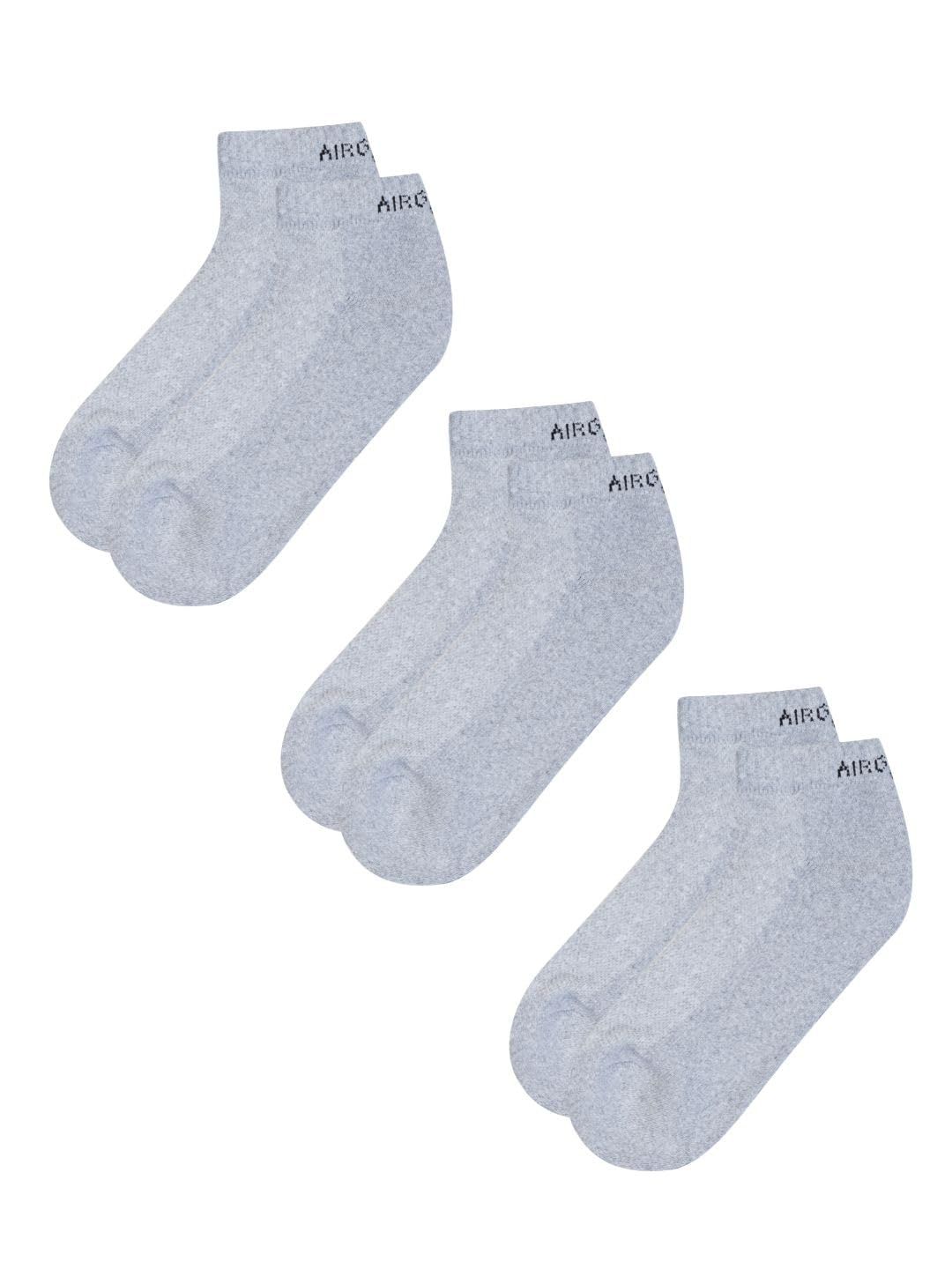 AirGarb Pure Cotton Low Ankle Plain Solid Socks for Men/Women: Cushioned Comfort & Breathable Mesh (Pack of 3) - Grey