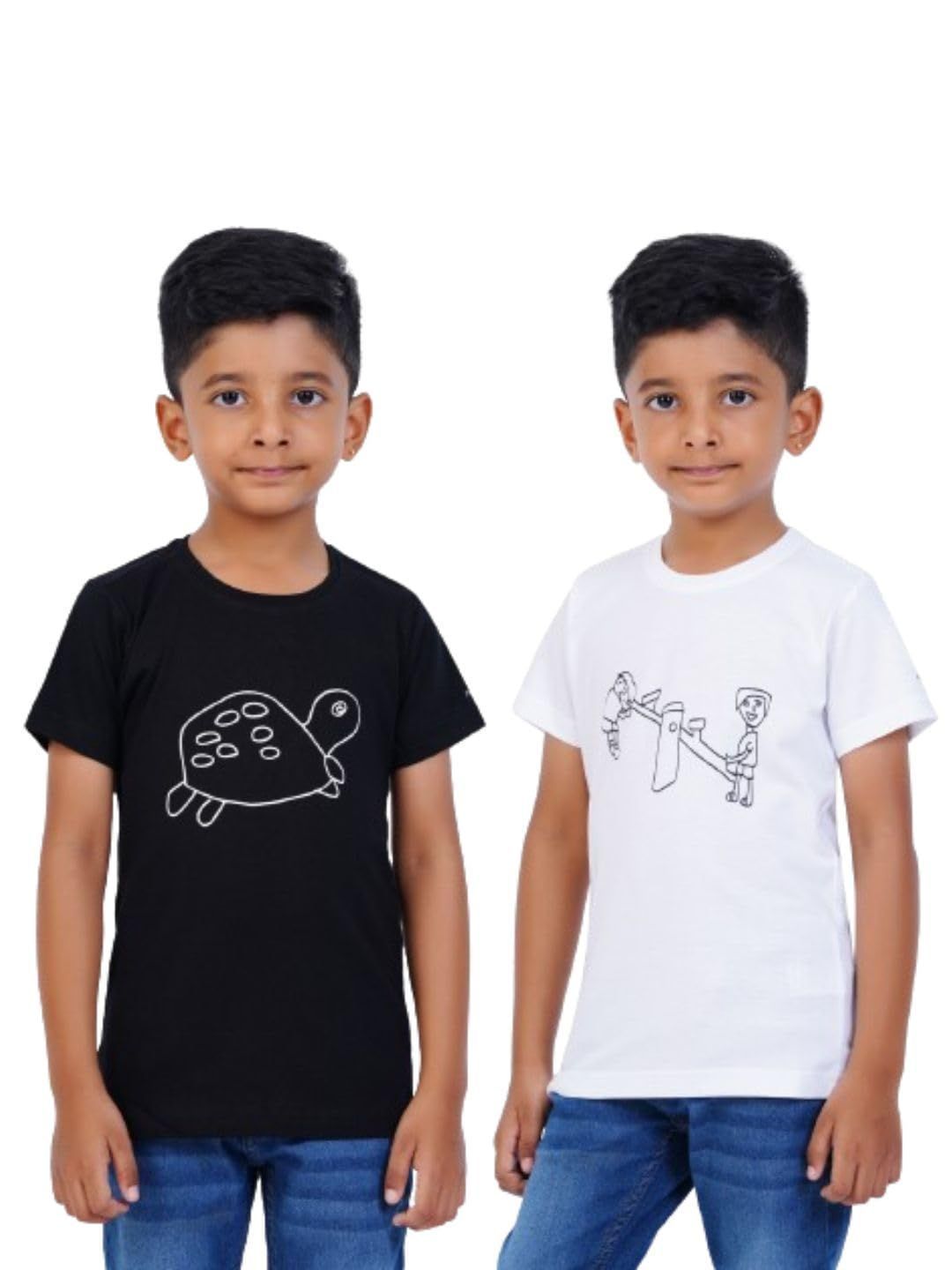AIR GARB Boys Round Neck Printed Cotton T-shirt for 6-7 Years - Pack of 2 (K67-TBL-SW) Multicolour
