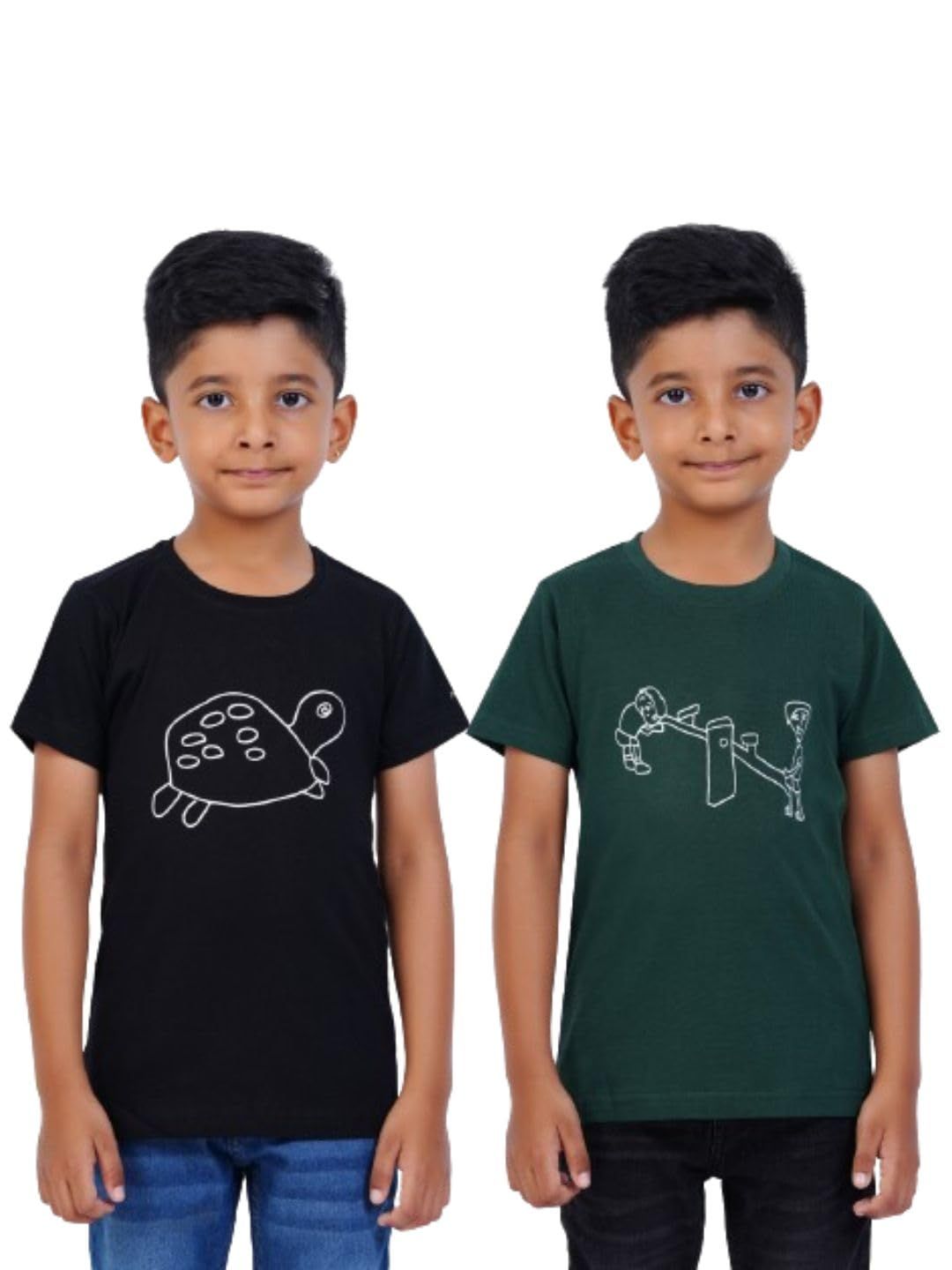 AIR GARB Boys Round Neck Printed Cotton T-shirt for 4-5 Years - Pack of 2 (K45-TBL-SGR) Multicolour