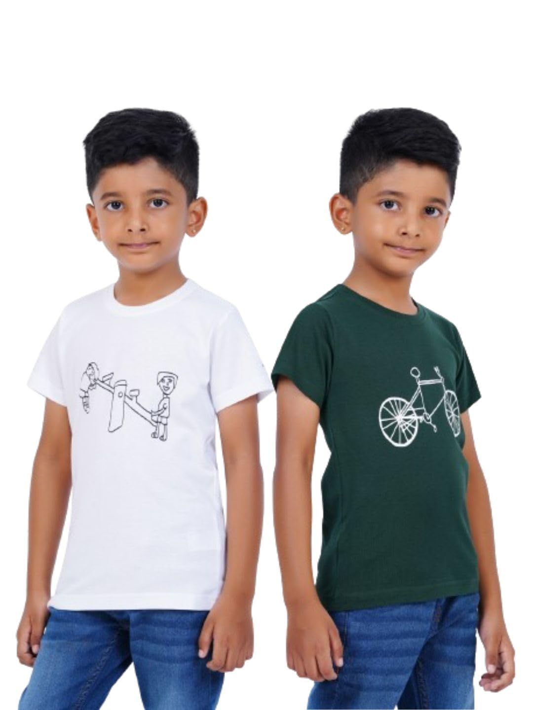 AIR GARB Boys Round Neck Printed Cotton T-shirt for 6-7 Years - Pack of 2 (K67-SW-CGR) Multicolour