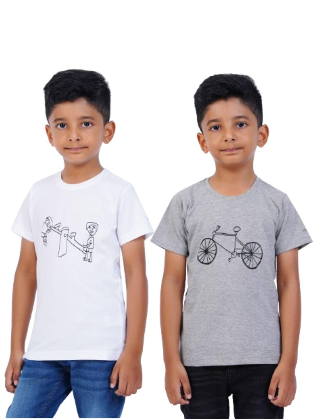 AIR GARB Boys Round Neck Printed Cotton T-shirt for 2-3 Years - Pack of 2 (K23-SW-CG) Multicolour