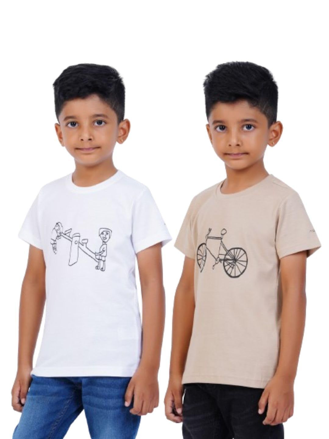 AIR GARB Boys Round Neck Printed Cotton T-shirt for 2-3 Years - Pack of 2 (K23-SW-CB) Multicolour