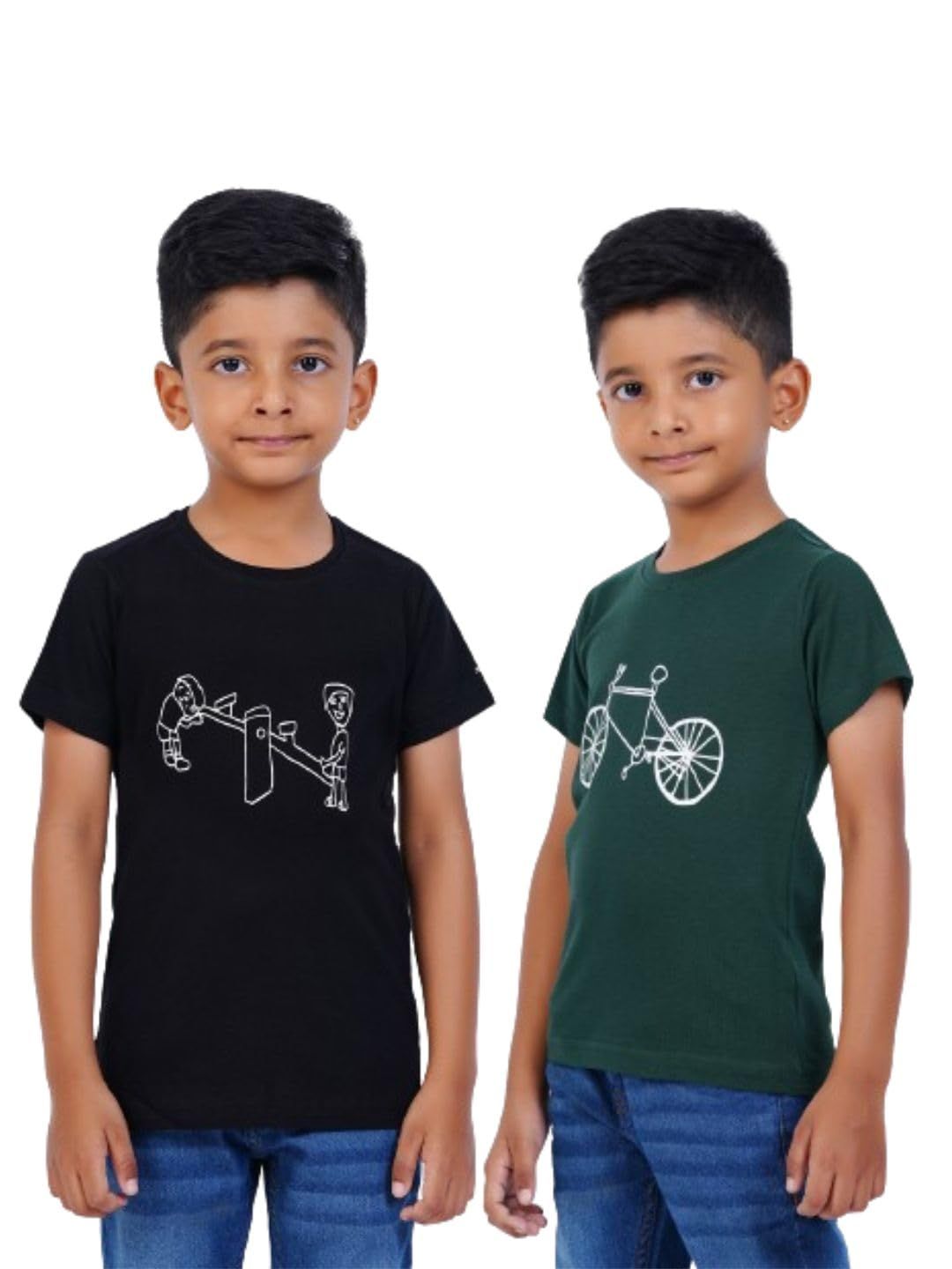 AIR GARB Boys Round Neck Printed Cotton T-shirt for 6-7 Years - Pack of 2 (K67-SBL-CGR) Multicolour