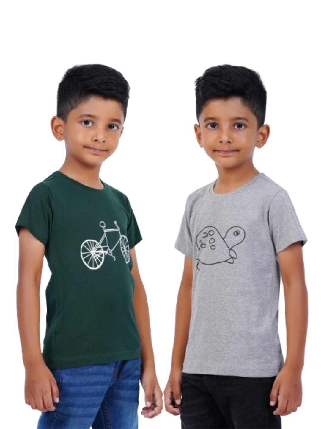 AIR GARB Boys Round Neck Printed Cotton T-shirt for 2-3 Years - Pack of 2 (K23-CGR-TG) Multicolour